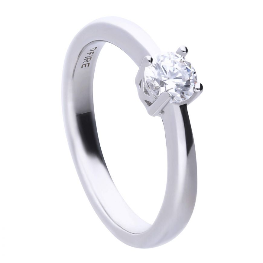 Diamonfire Silver And Cubic Zirconia Single Stone Ring 1ct