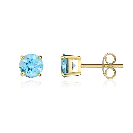 9CT Gold And Blue Topaz Round Stud Earrings 5mm