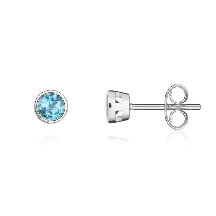 9CT White Gold And Blue Topaz Round Stud Earrings