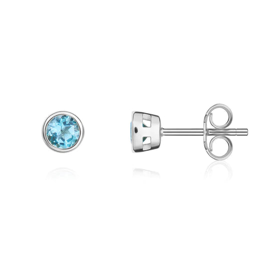 9CT White Gold And Blue Topaz Round Stud Earrings