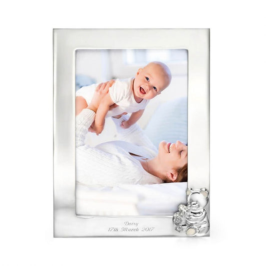 D For Diamond Silver Plated Picture Frame With A Teddy Bear Detail